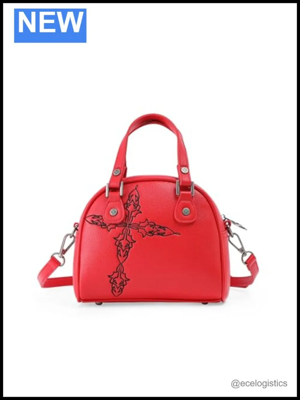 Vegan Leather Bowler Bag with Crossbody Strap and Top Handles
